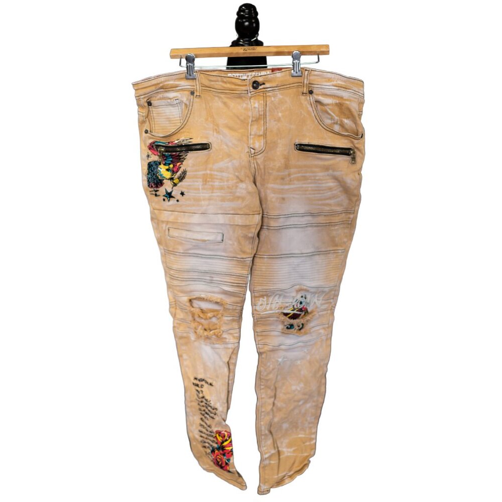 8IGHTH DSTRKT Graphic Tan Moto Jeans 40X34